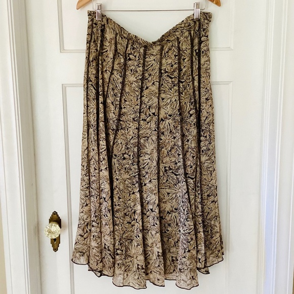 Vtg Coldwater Creek Sheer Floral Botanical A-line Maxi Skirt Size L Brown Taupe - Picture 1 of 16